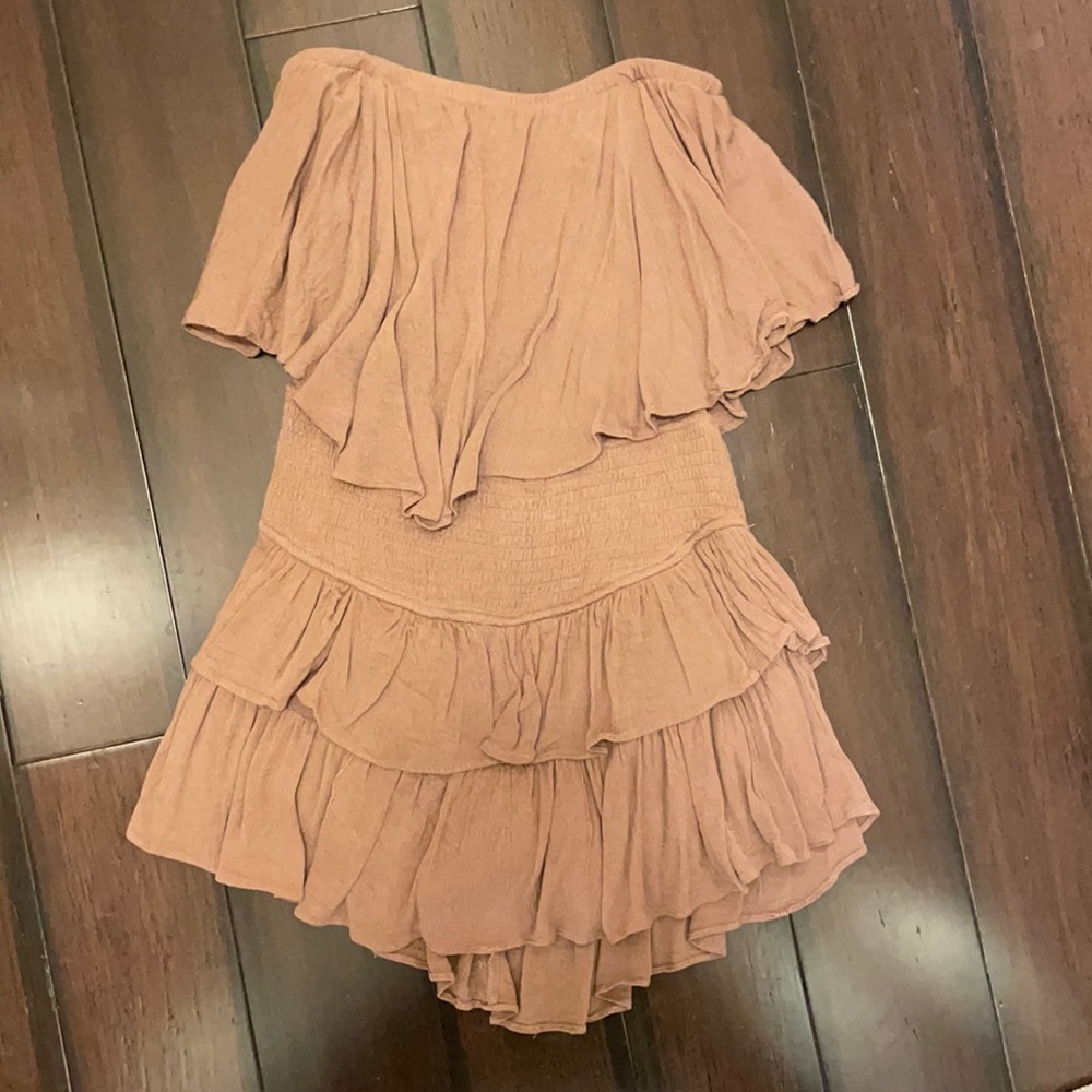 Women’s strapless brown ruffle romper